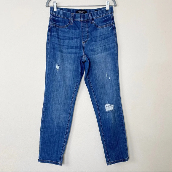 Judy Blue High Waist Distressed Boyfriend Fit Pull On Blue Denim Jeans - Picture 4 of 14